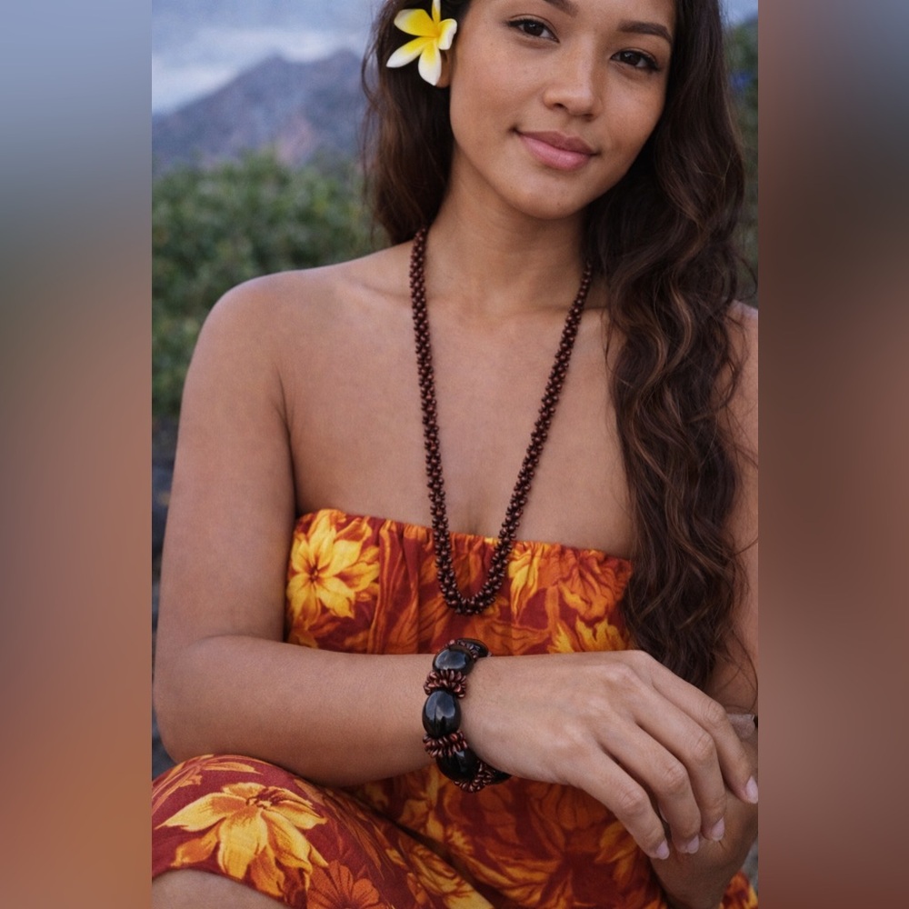 Vintage Hawaiian apple seed necklace kukui nut bracelet set traditional Hawaii🌺